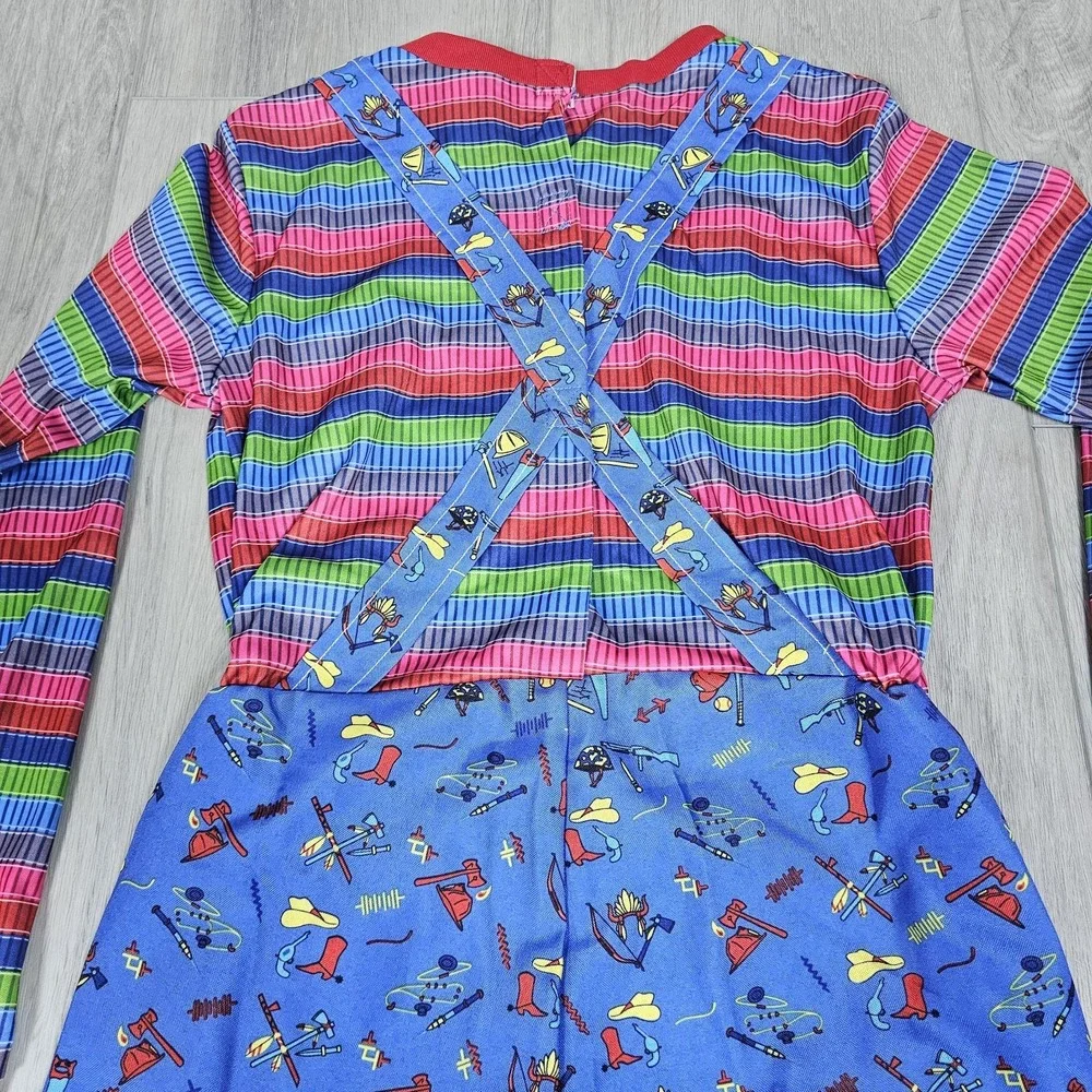 Chucky Halloween Costume Girls Medium 8-10 Years Old Blue One Piece Jumpsuit